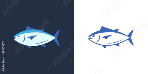 Tuna fish logo icon outline illustration. Salmon tuna fish line icon seafood logo