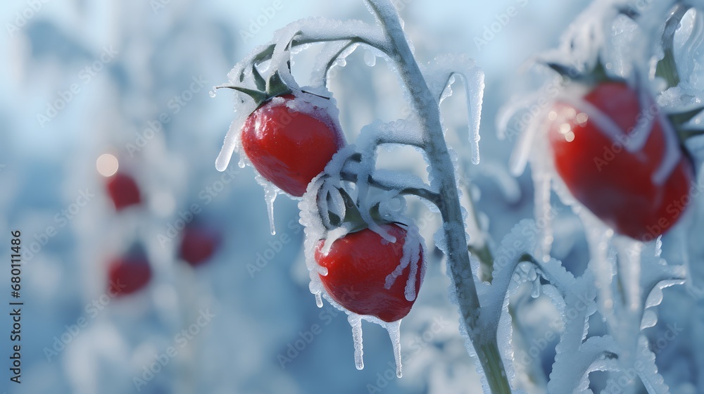 Close up of frozen Christmas Hollys in Winter. Natural Background Close up of frozen Christmas Hollys in Winter. Natural Background