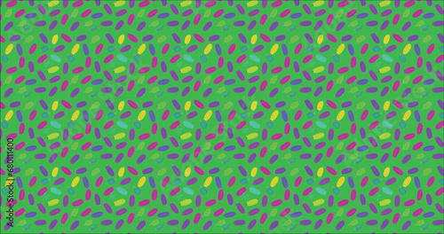 dots on green, seamless pattern with flowers, pattern of colorful sanitary pads flat laid against green background