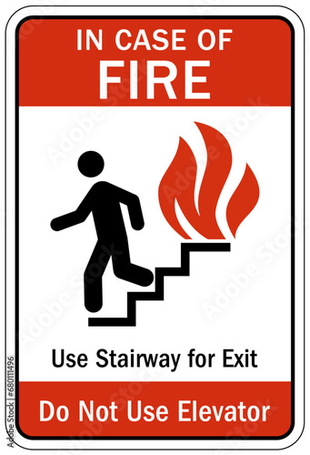 In case of fire do not use elevator sign  photo