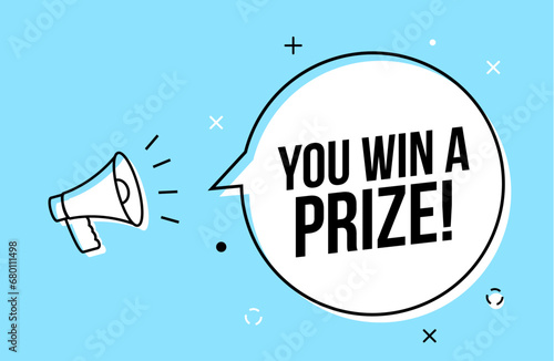 Winner prize megaphone advertising creative badge. Giveaway money ticket lottery win contest prize illustration.