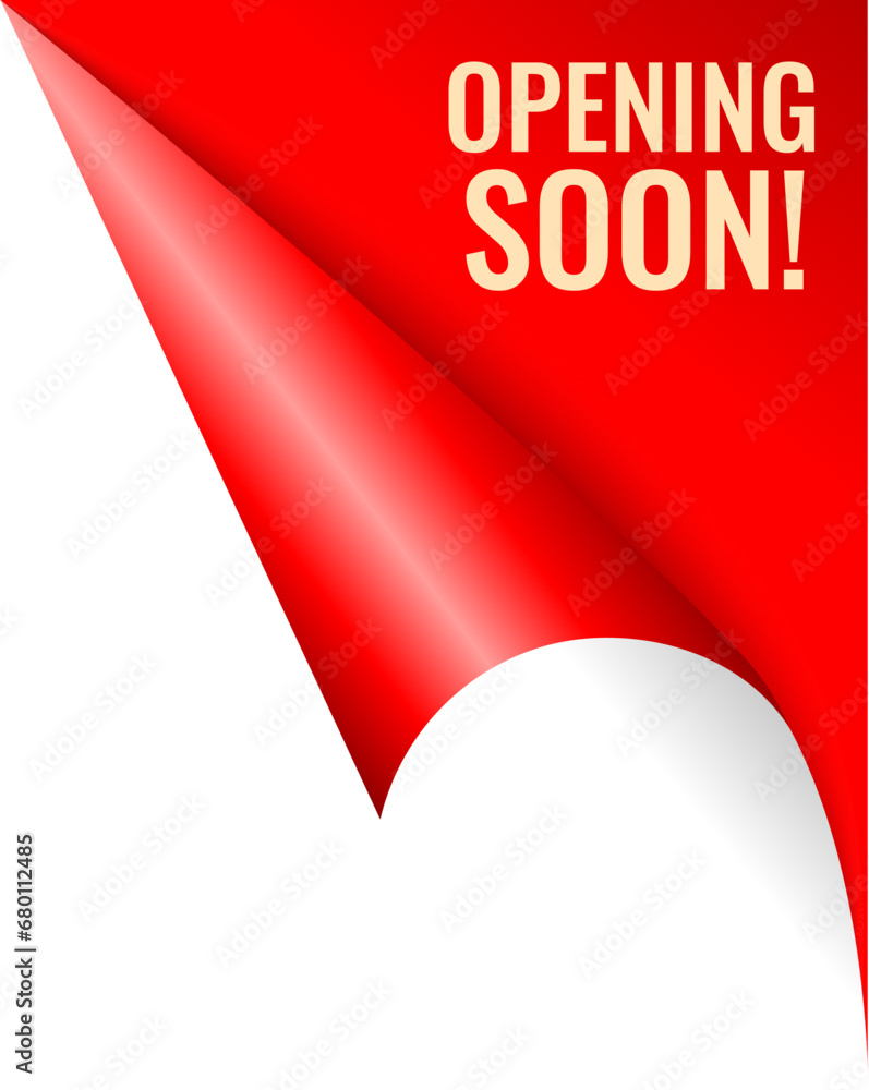Opening soon announce design with curled page corner