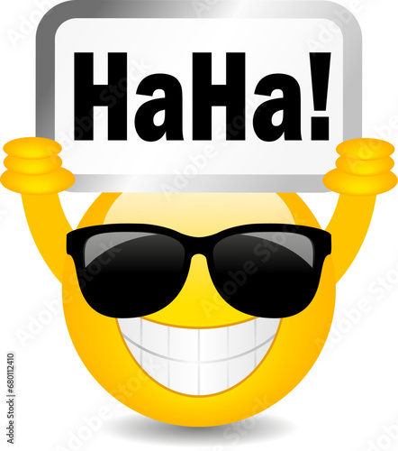 Happy smiling emoji with HaHa sign photo