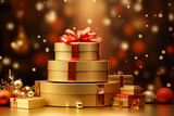 Christmas holiday background decorate with gift boxes, tree and ornaments, happy new year celebration, Generated AI
