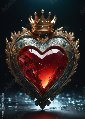 Creativity crystal heart with golden crown happy Valentine's day wallpaper