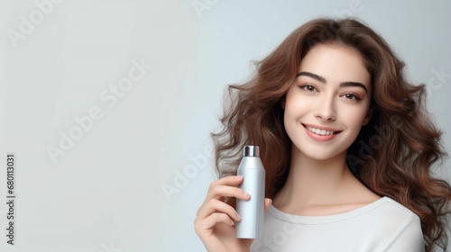 Radiant Elegance: A Gorgeous Woman Smiling, Holding a Mockup Product, Effortlessly Showcasing Beauty, Confidence, and Modern Glamour in a Captivating Display of Lifestyle and Contemporary 