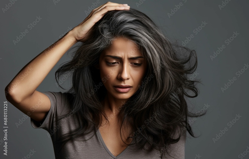 A Profound Portrait Capturing a Woman with Dry Ends, Stressed as She Contemplates Her Damaged Hair, Unveiling the Narrative of Struggles and Triumphs, Inspiring a Journey of Restoration, Self-Care, A Profound Portrait Capturing a Woman with Dry Ends, Stressed as She Contemplates Her Damaged Hair, Unveiling the Narrative of Struggles and Triumphs, Inspiring a Journey of Restoration, Self-Care,