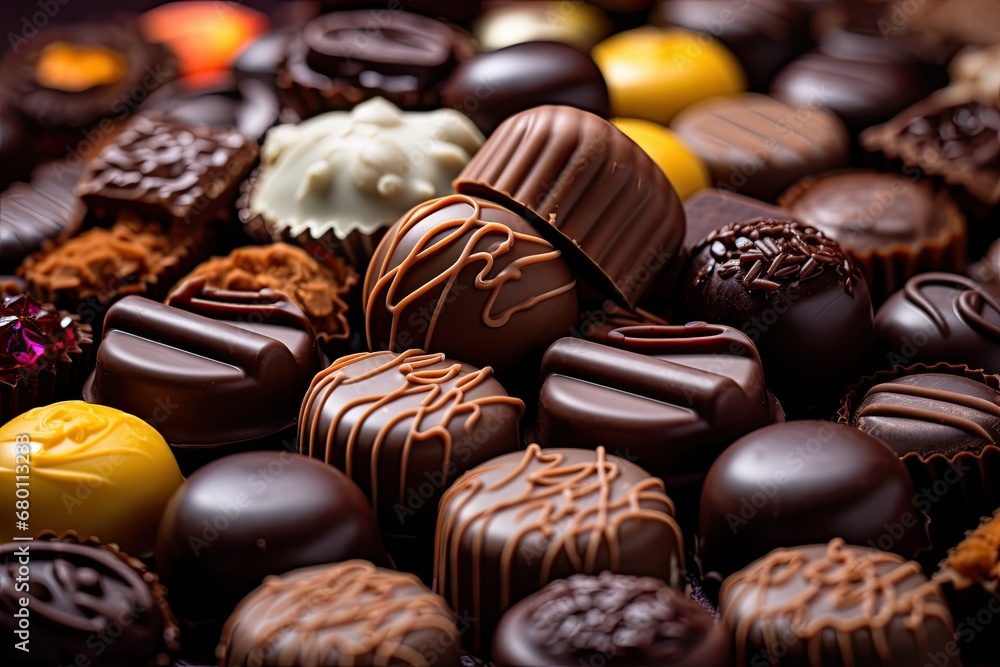 Decadent delights. Mouthwatering assortment of fine chocolates in various shapes and flavors. Sweet indulgence. Tempting collection of gourmet chocolate perfect for celebrations and holidays Decadent delights. Mouthwatering assortment of fine chocolates in various shapes and flavors. Sweet indulgence. Tempting collection of gourmet chocolate perfect for celebrations and holidays
