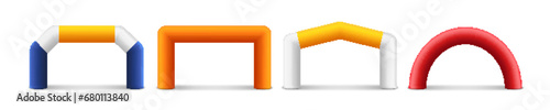 Archway inflatable vector banner marathon finish start design. Race arch mockup background.