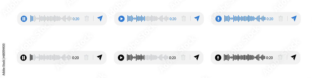 Voice message vector chat interface design for smartphones, set of flat ...