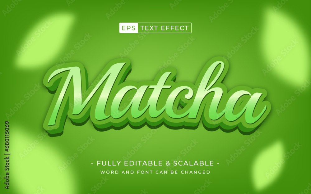 Matcha green tea 3d editable vector text effect - health drink Matcha green tea 3d editable vector text effect - health drink