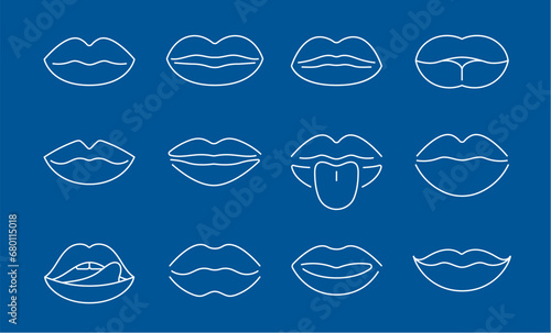 Lip kiss mouth vector line icon. Smile drawing lips beauty thin contour cosmetic female shape symbol icon.