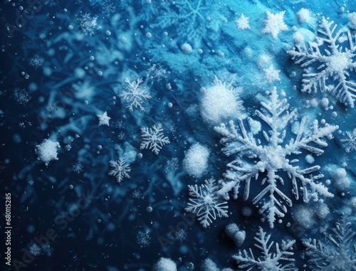 Snowflakes on blue background. Christmas and New Year concept.