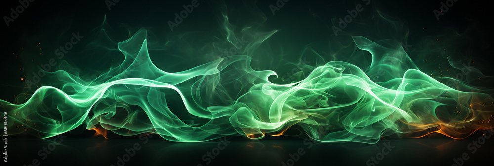 Abstract Green flame fire magic on background - obrazy, fototapety, plakaty 