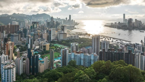 Top View Hyperlapse of Hong Kong City, Aerial view city shot for travel and transportation Concept, sustainable city lifestyle