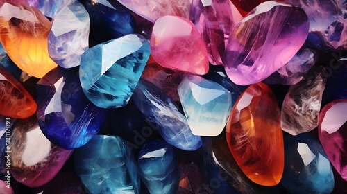 Multi-colored crystal mineral stone. Gems. Mineral crystals in the natural environment. Texture of precious and semiprecious stones. shiny surface of precious stone  photo