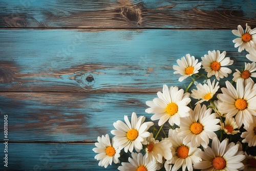 Daisies on wooden background © MaxSimplify