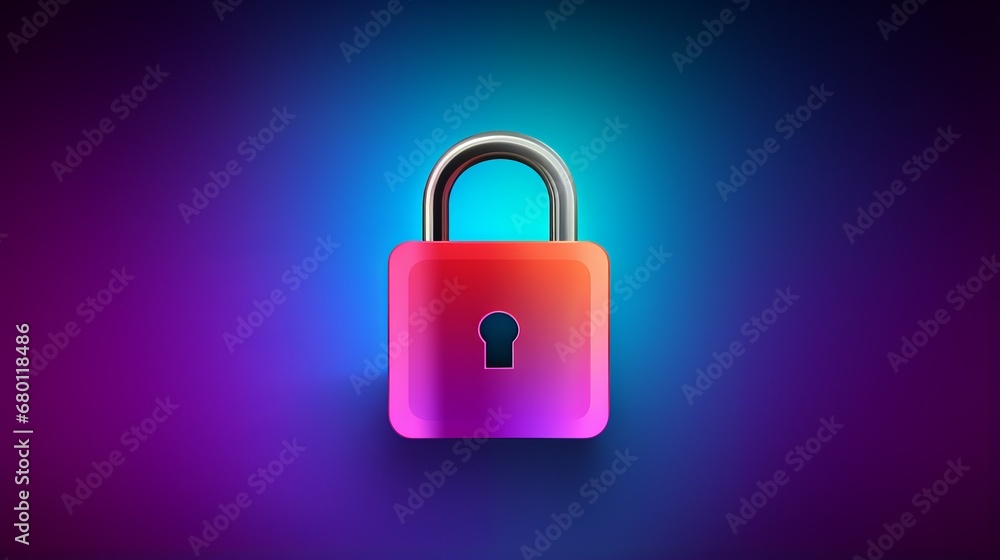 Vibrant padlock on neon gradient backdrop exuding aura of security and modernity, symbolizes essence of securing digital information and online data, personal data protection in diverse digital world Vibrant padlock on neon gradient backdrop exuding aura of security and modernity, symbolizes essence of securing digital information and online data, personal data protection in diverse digital world