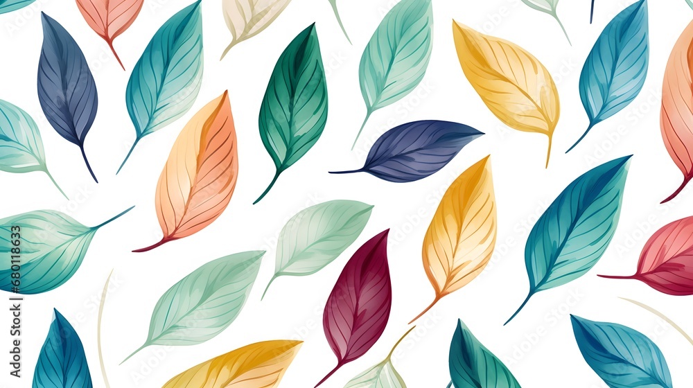 Multicolor watercolor leaves seamless pattern