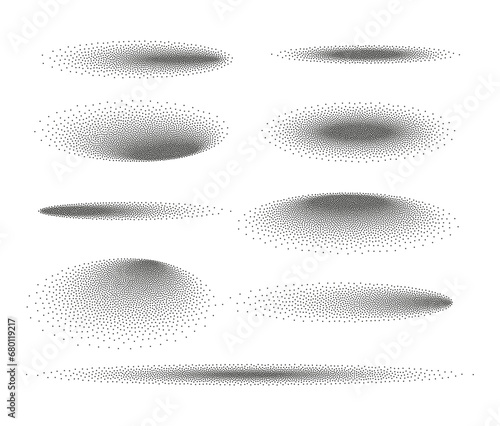 Stipple gradient oval shadow circle. Shadow effect texture ball dot background design frame.