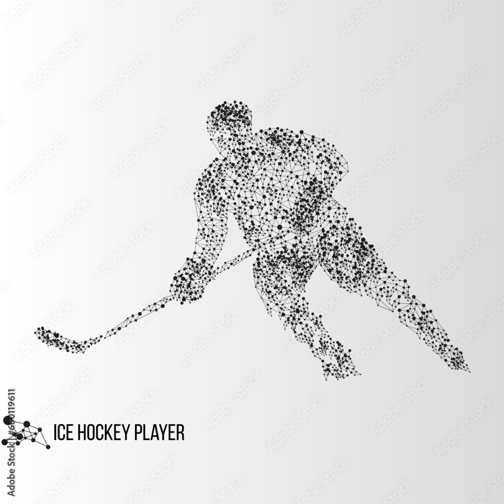 Abstract geometric molecule polygonal ice hockey player silhouette isolated on gradient background Abstract geometric molecule polygonal ice hockey player silhouette isolated on gradient background