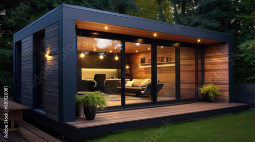 Modern house Backyard cottage, minimalistic design exterior. Men © Valeriia