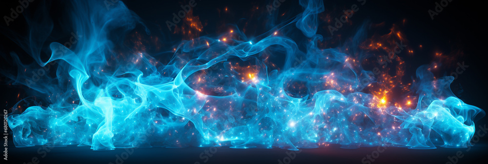 Abstract blue smoke explosion border isolated on transparent background. High quality photo