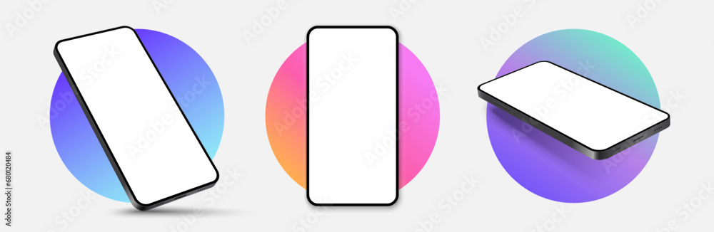 Phone mockup isolate 3d vector screen device template. Cellphone app mock up realistic telephone background design banner - obrazy, fototapety, plakaty 