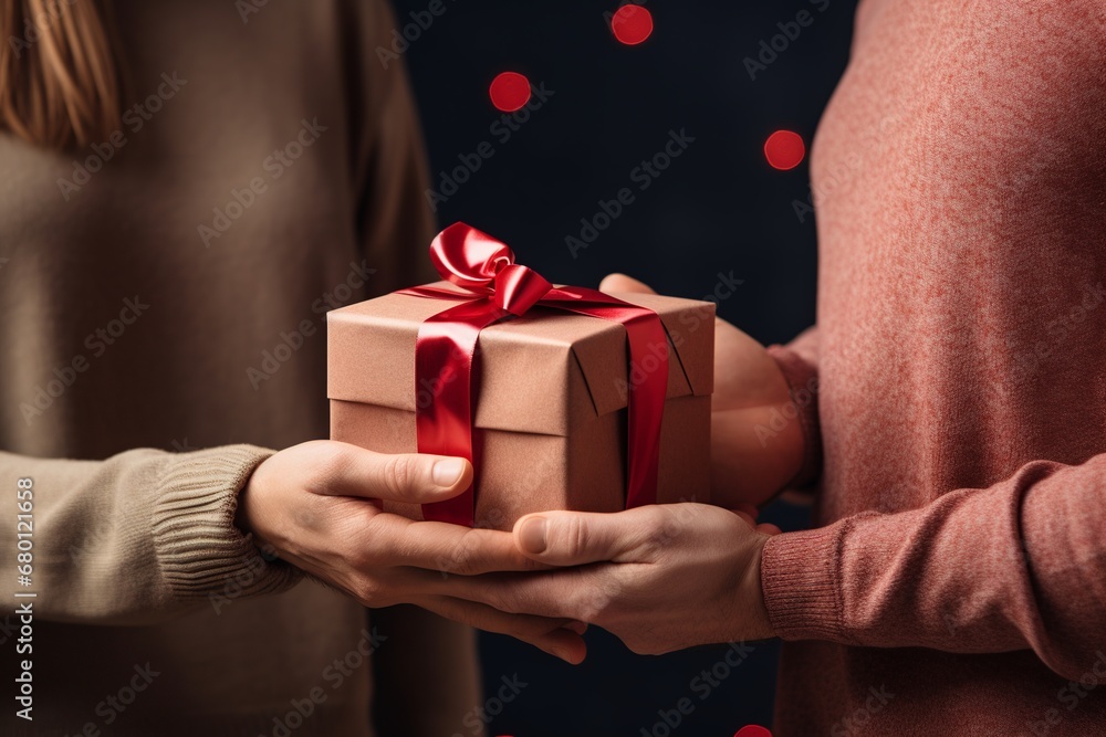 Valentine's Day Gift Exchange: Hands Presenting Elegant Gift Boxes