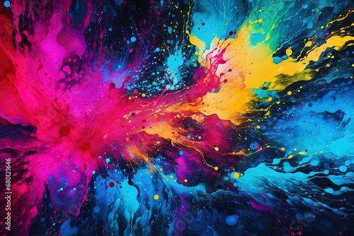 Abstract colorful background with watercolor splashes. 4K Wallpaper. AI Illustration.