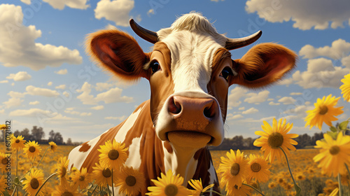 funny Cow with Sunflower