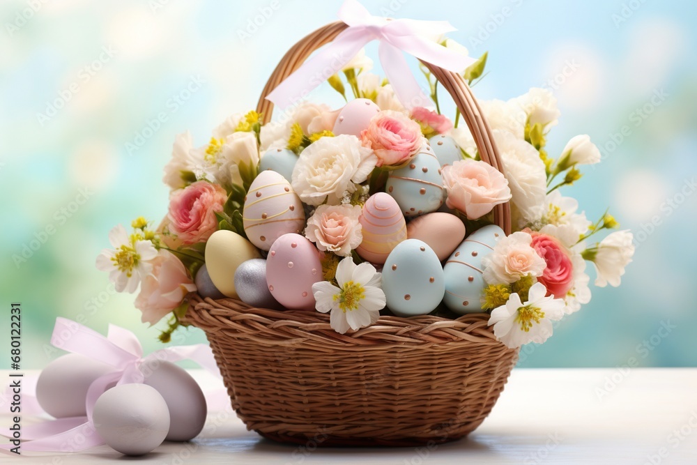 Charming Easter Basket with Eggs, Chocolates, and Flowers Charming Easter Basket with Eggs, Chocolates, and Flowers