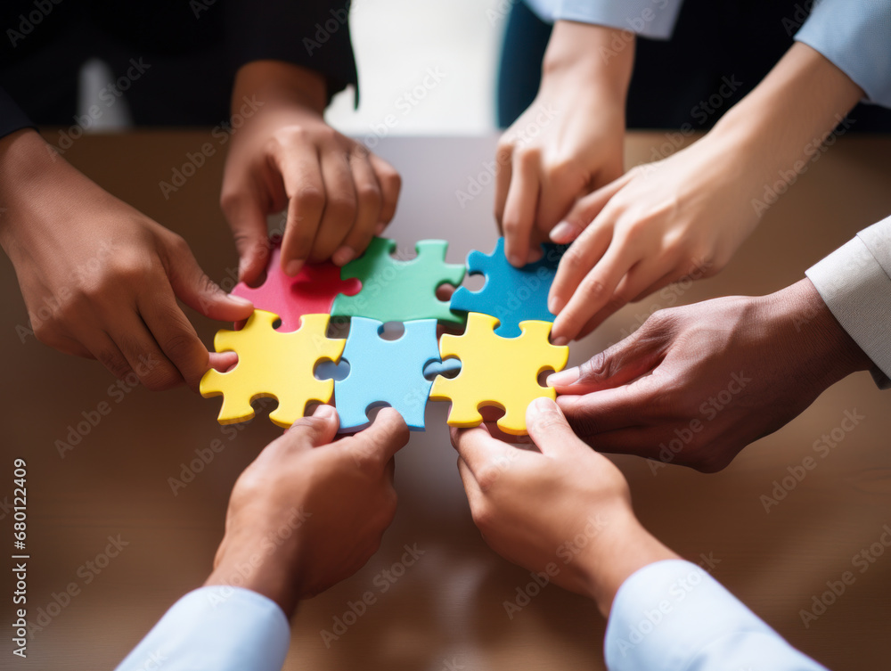 Business people do puzzles