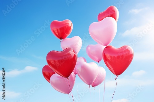 Love in the Air  Heart-Shaped Balloons Ascending into Serene Blue Sky