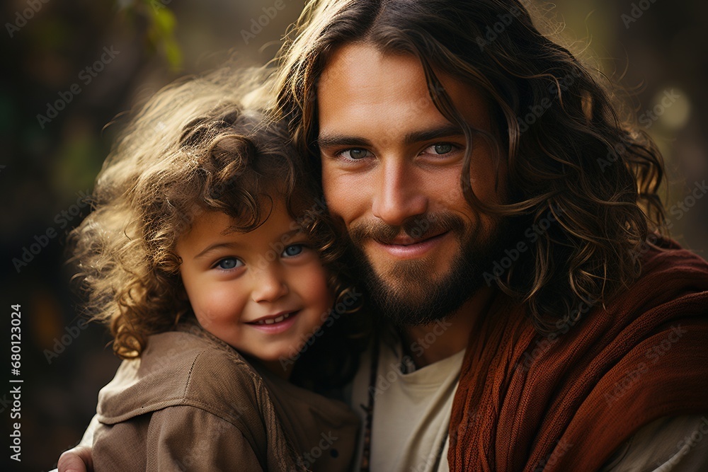 Obraz premium portrait of jesus with little child