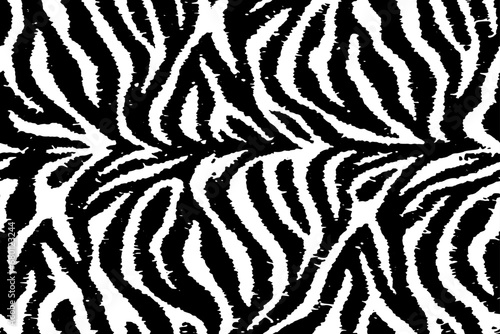 Full Seamless Zebra Tiger Pattern Textile Texture Print. Worn Vector Background. Black white design for interior, clothes, bed linen, fabric, cover, wallpaper, fashion.