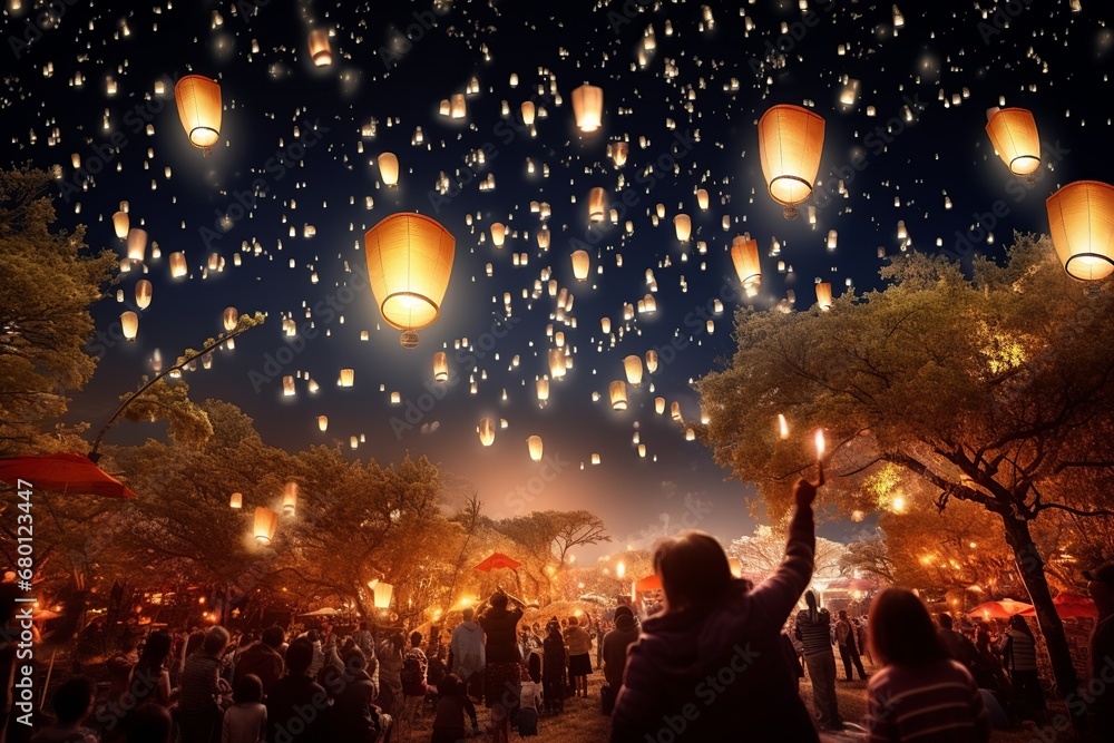 Lantern Festival in Bustling Street Scene