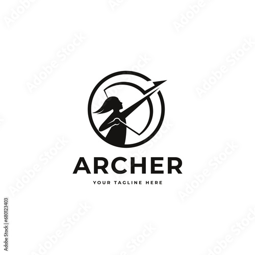 Ladies Arrow Logo Concept, Archer logo, flat logo design vector