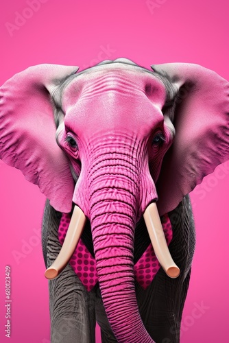 A bright pink elephant with glasses