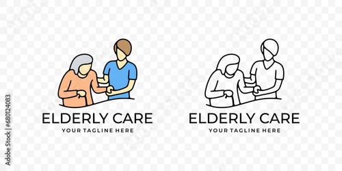 Nurse helping senior, elderly care, graphic design. Healthcare, medicine, medical, nursing home, hospital and clinic, vector design and illustration photo