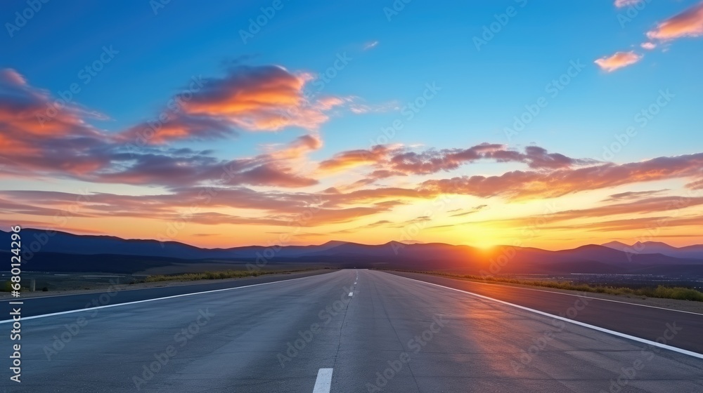 High quality photo Empty asphalt road and beautiful sky at sunset