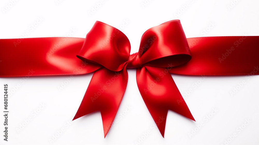Fototapeta premium Realistic red Ribbon bow band isolated on white, Christmas and New year gift and promotion offering concept for advertising.