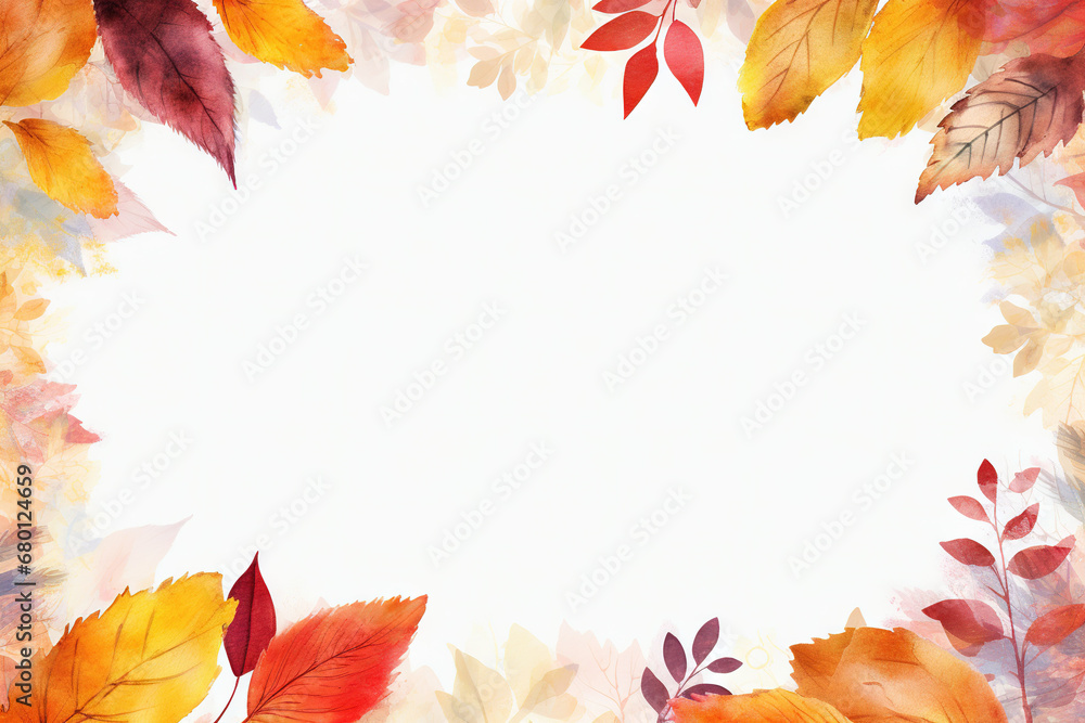 Autumn frame of leaves transparent/white high resolution wallpaper. ai generated.