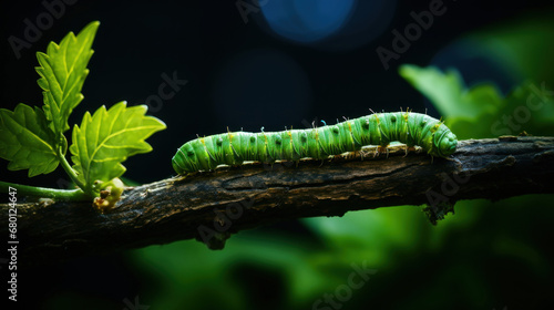 Caterpillar Resting on a Leafy Branch
