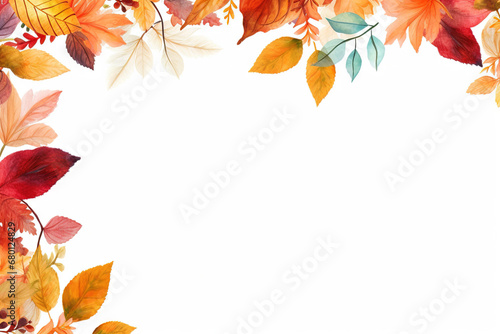 White/transparent frame of autumn leaves. AI Generated.