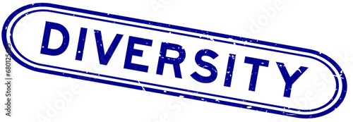 Grunge blue diversity word rubber seal stamp on white background