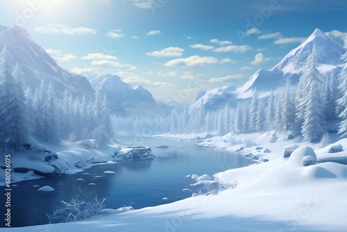 winter landscape with mountains and lake © nataliya_ua