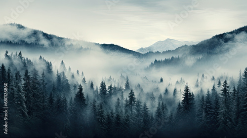Obraz na płótnie fog in the forest  mountains