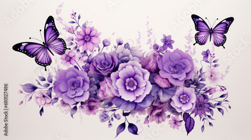 violet floral background, floral background with butterflies, abstract floral background, Cute Purple Flower Butterfly Floral © Planetz