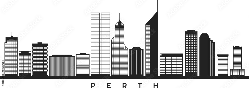 Naklejka premium Perth City Skyline Silhouette Outline